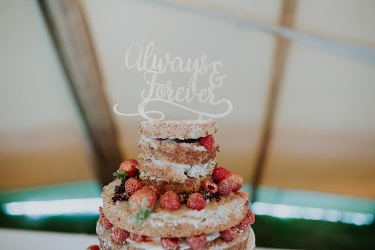 Field Outdoor Garden Hippie Summer Wedding Cake Naked Strawberry Elderflower Always Forever Cake Topper | Happy Outdoor Forest Mustard Yellow Wedding http://suzi-photography.com/