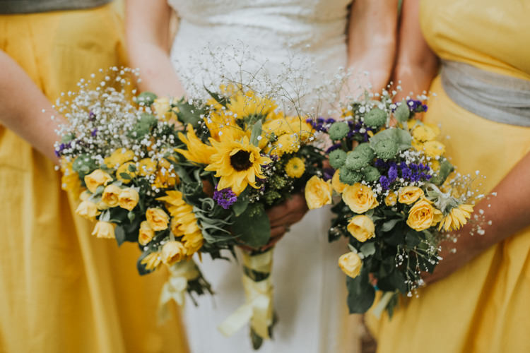 Field Outdoor Garden Woodland Hippie Summer Yellow Sunflower Gyp Bouquet | Happy Outdoor Forest Mustard Yellow Wedding http://suzi-photography.com/