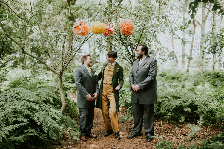 Field Outdoor Garden Tipi Hippie Groom Groomsmen Paper Pompoms Flower Arch | Happy Outdoor Forest Mustard Yellow Wedding http://suzi-photography.com/