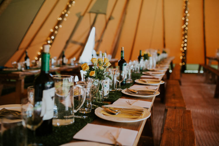 Field Outdoor Garden Woodland Hippie Summer Tipi Hush Venue Rustic Decor Table Green Yellow | Happy Outdoor Forest Mustard Yellow Wedding http://suzi-photography.com/
