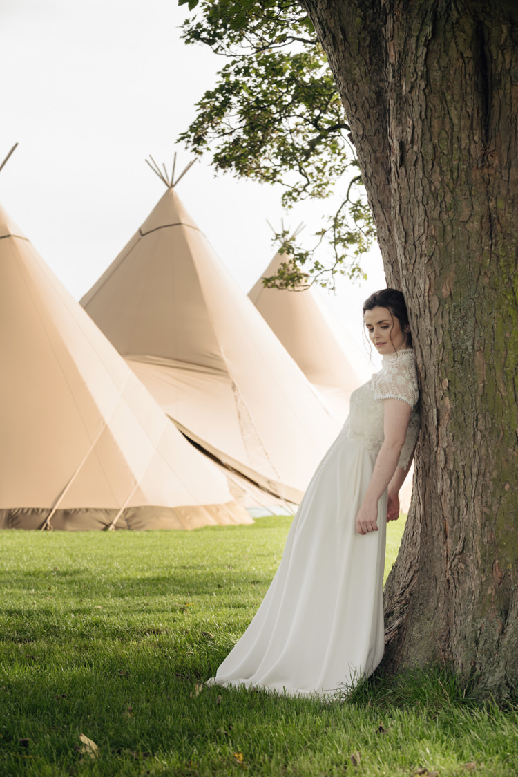 Bride Bridal Dress Gown Cap Sleeves Silk Pretty Blush Floral Tipi Wedding Ideas https://www.sarahvivienne.co.uk/