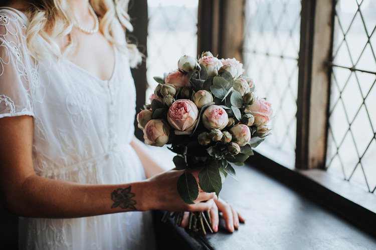 Pink Piano Rose Bouquet Flowers Bride Bridal Eucalyptus Rustic Homespun Country Chapel Barn Wedding Sussex http://www.olegssamsonovsphotography.com/