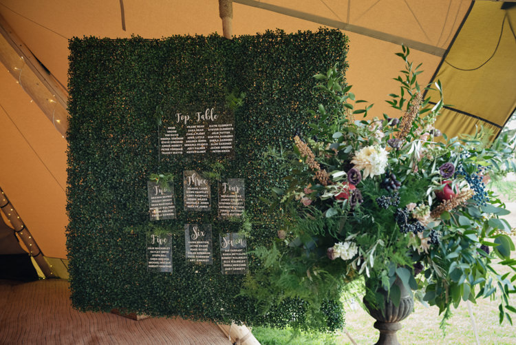 Acrylic Perspex Stationery Signs Table Plan Seating Lettering Calligraphy Greenery Foliage Wall Pretty Blush Floral Tipi Wedding Ideas https://www.sarahvivienne.co.uk/