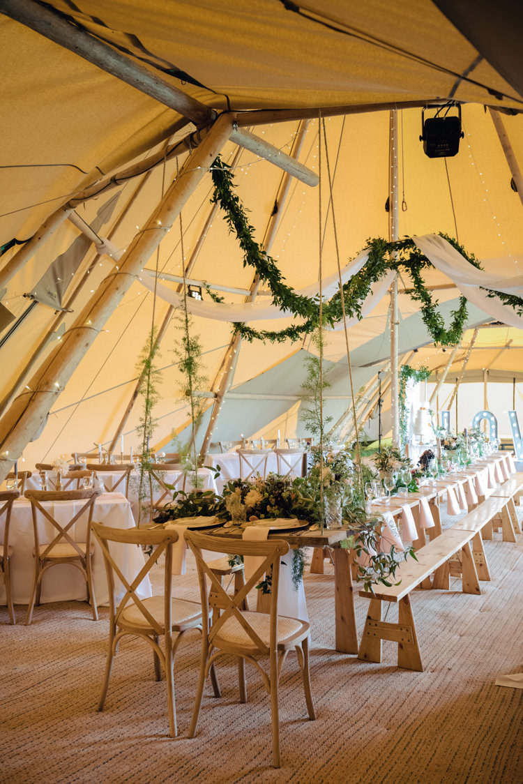 Greenery Foliage Swags Suspended Hanging Long Tables Pretty Blush Floral Tipi Wedding Ideas https://www.sarahvivienne.co.uk/