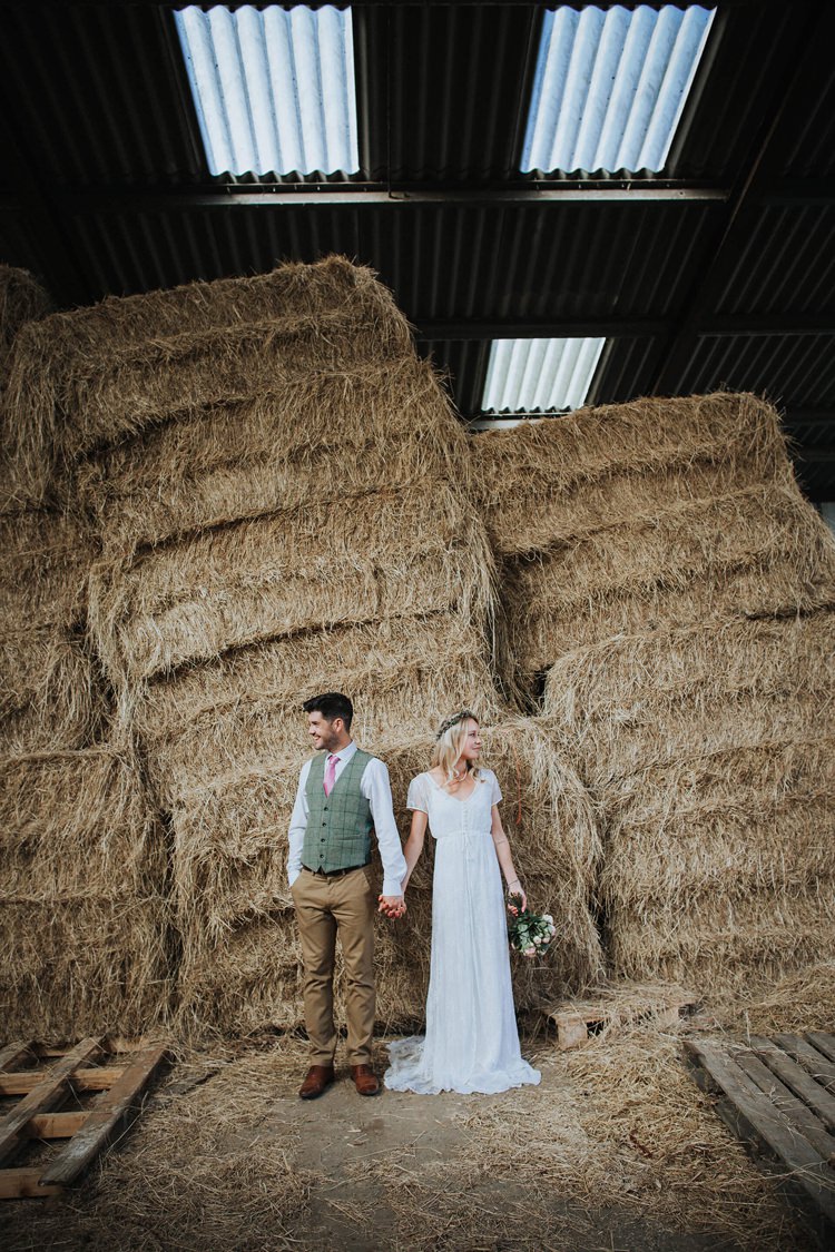 Groom Brown Trousers Chinos Check Waistcoat Pink Tie Rustic Homespun Country Chapel Barn Wedding Sussex http://www.olegssamsonovsphotography.com/