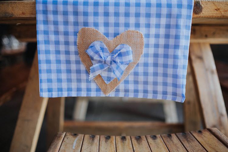 Blue Check Gingham Table Runners Cloths Rustic Homespun Country Chapel Barn Wedding Sussex http://www.olegssamsonovsphotography.com/