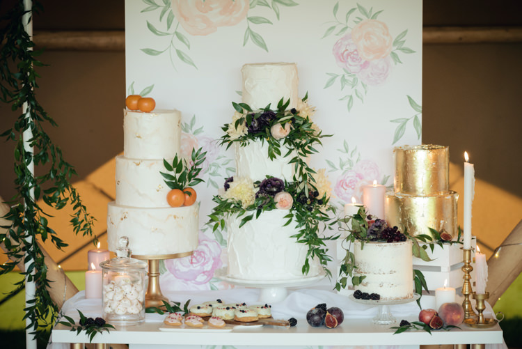Cake Table Watercolour Painting Backdrop Gold Pretty Blush Floral Tipi Wedding Ideas https://www.sarahvivienne.co.uk/