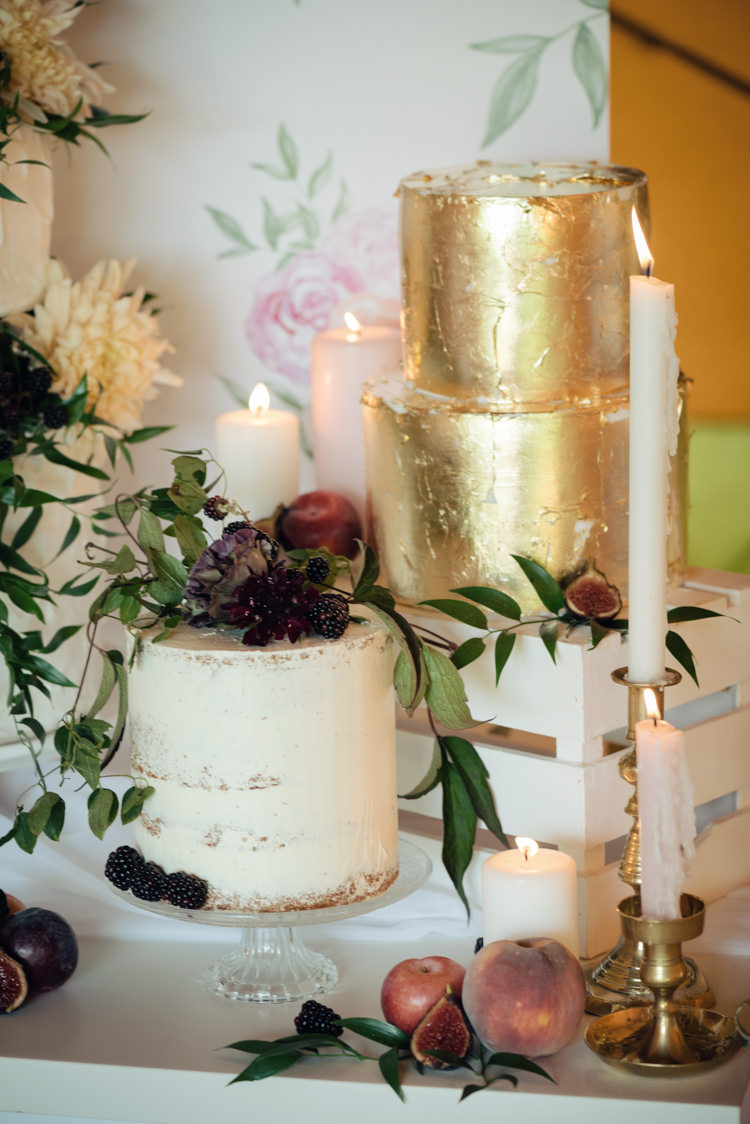 Gold Leaf Cake Buttercream Pretty Blush Floral Tipi Wedding Ideas https://www.sarahvivienne.co.uk/
