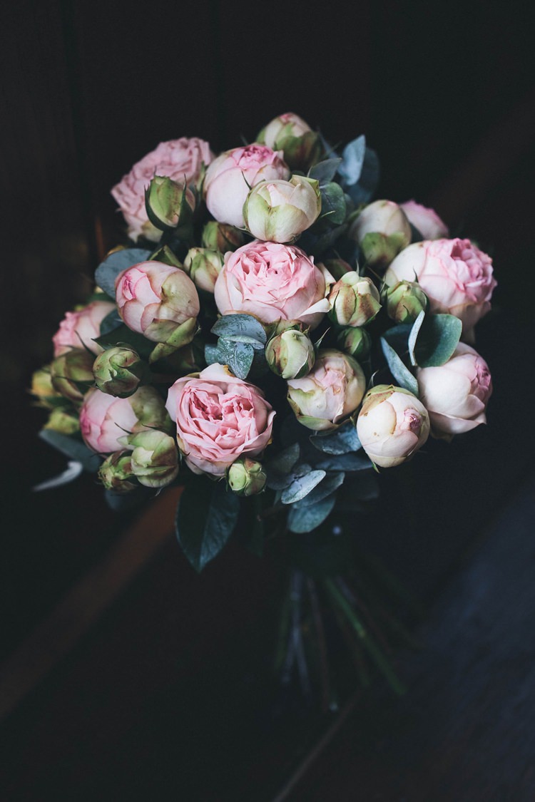 Pink Piano Rose Bouquet Flowers Bride Bridal Eucalyptus Rustic Homespun Country Chapel Barn Wedding Sussex http://www.olegssamsonovsphotography.com/
