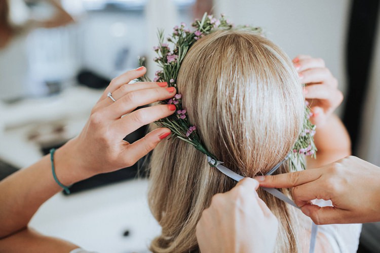Pink Wax Flower Crown Bride Bridal Ribbon Rustic Homespun Country Chapel Barn Wedding Sussex http://www.olegssamsonovsphotography.com/