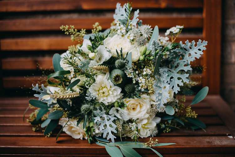 Bride Bridal Bouquet Greenery White Cream Flower Floral Corn Magical Woodland Family Wedding http://photographybyclare.co.uk/