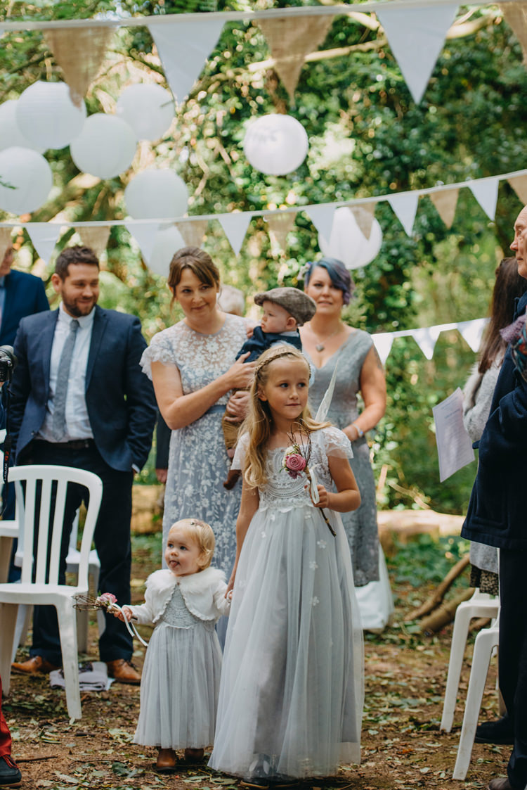 Flowergirl Monsoon Grey Lace Wand Wings Bunting Paper Lanterns Magical Woodland Family Wedding http://photographybyclare.co.uk/