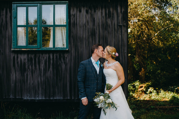 Bride Bridal Gown Dress Bolero Strapless Halo Braid Hairstyle Blue Checked Groom Cravat Three Piece Waistcoat Magical Woodland Family Wedding http://photographybyclare.co.uk/