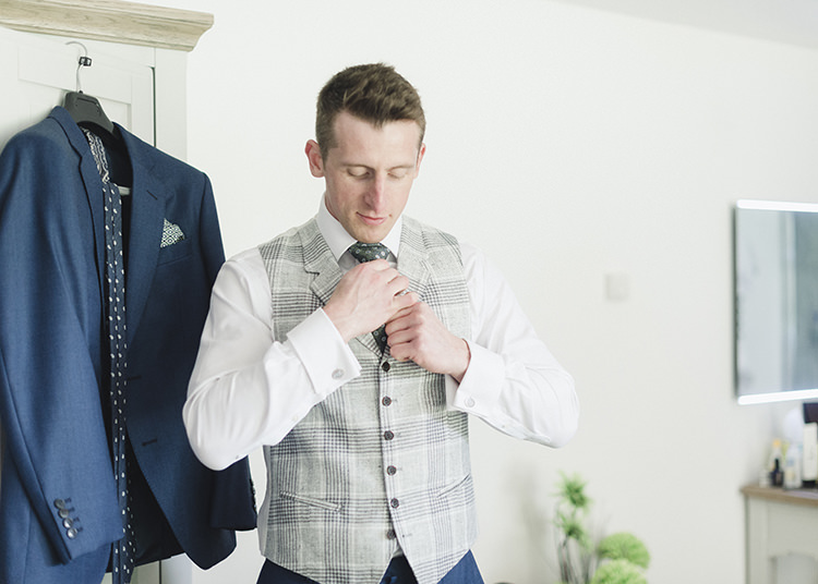 Check Waistcoat Grey Groom Darling Fresh Bohemian Barn Wedding https://razia.photography/