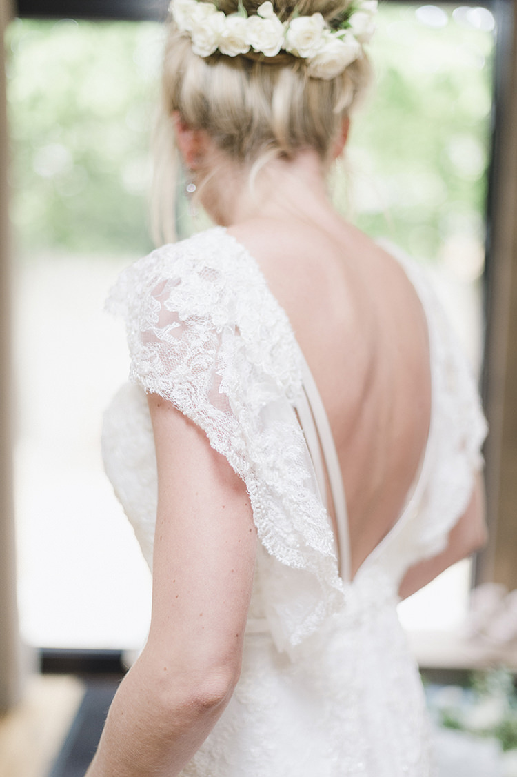 Lace Sleeves Low Back Dress Gown Bride Bridal Darling Fresh Bohemian Barn Wedding https://razia.photography/