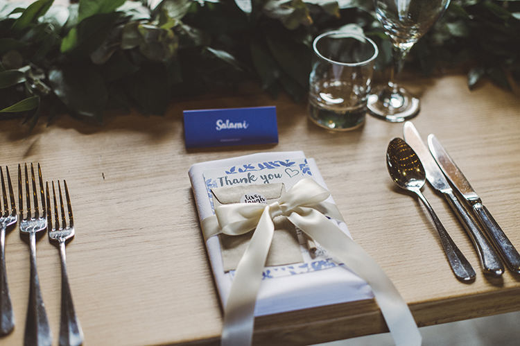 Place Setting Ribbon Bow Stationery Darling Fresh Bohemian Barn Wedding https://razia.photography/