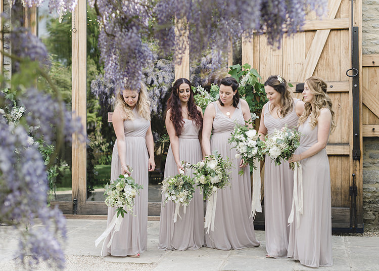 Bridesmaid Dresses Bouquets Ribbon Darling Fresh Bohemian Barn Wedding https://razia.photography/