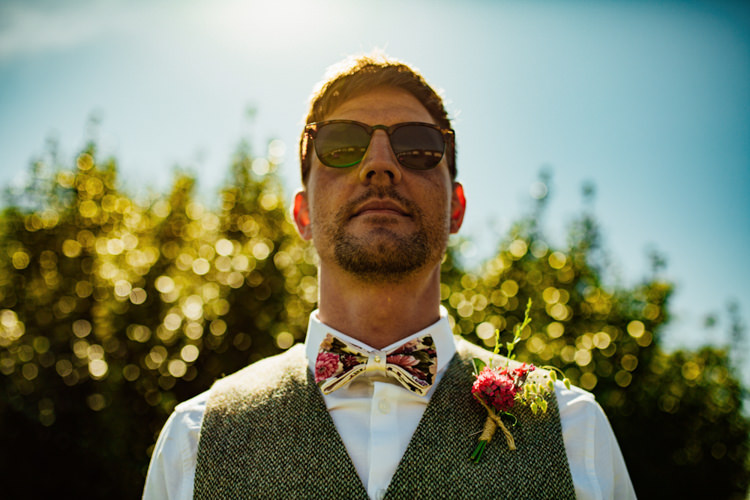 Groom Floral Bow Tie Tweed Waistcoat Buttonhole Boho DIY Secret Garden Wedding https://bibandtuckerphotography.co.uk/
