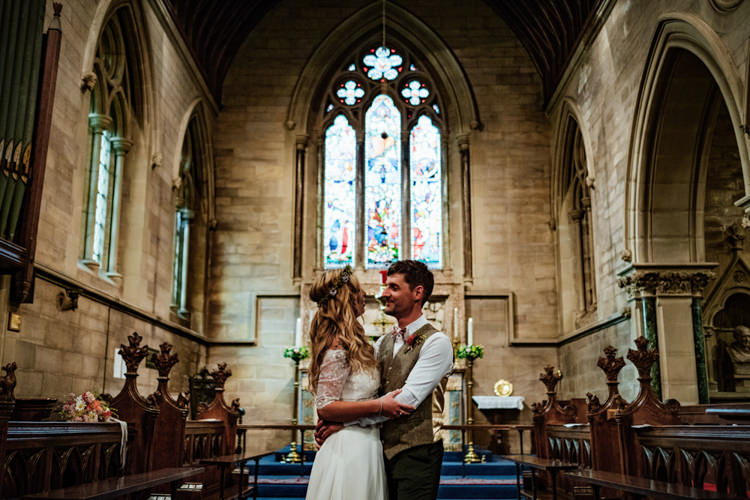 Groom Floral Bow Tie Tweed Waistcoat Charlotte Balbier Separates Drop Shoulder Floral Crown Sweetheart Neckline Bride Bridal Boho DIY Secret Garden Wedding https://bibandtuckerphotography.co.uk/