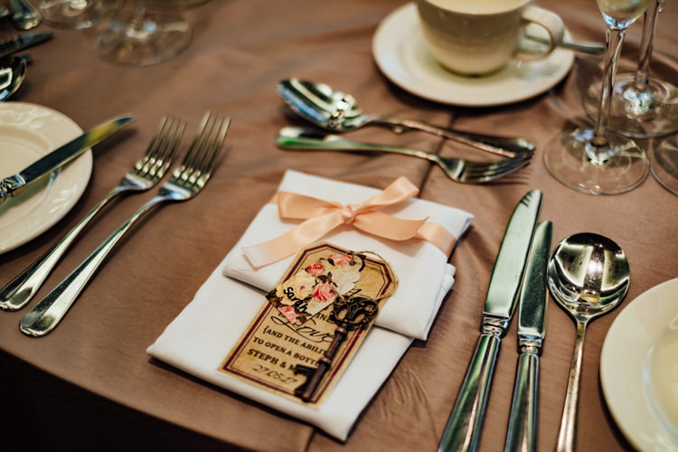 Place Setting Key Luggage Tag Vintage Ribbon Boho DIY Secret Garden Wedding https://bibandtuckerphotography.co.uk/