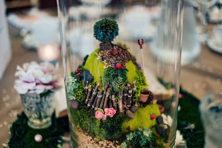 Micro Garden Miniature Table Centre Details Rose Boho DIY Secret Garden Wedding https://bibandtuckerphotography.co.uk/
