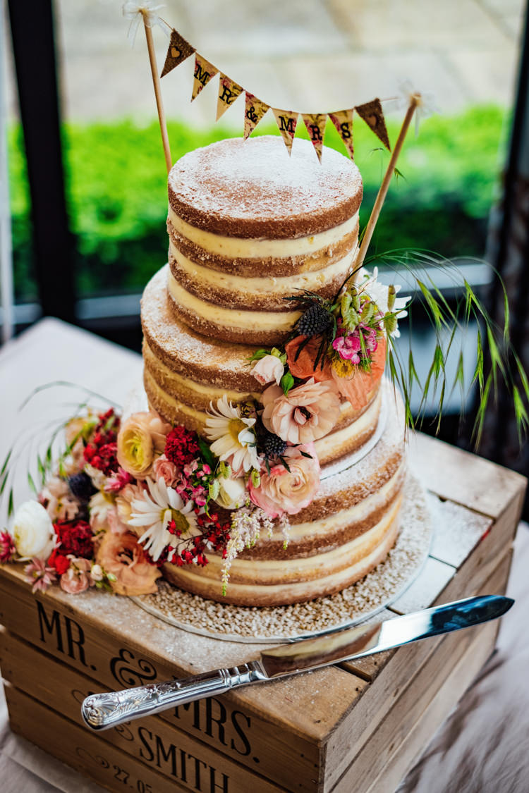 Wine Crate Wooden Personalised Mr & Mrs Naked Buttercream Floral Bunting Cake Topper Boho DIY Secret Garden Wedding https://bibandtuckerphotography.co.uk/