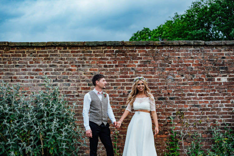 Groom Floral Bow Tie Tweed Waistcoat Charlotte Balbier Separates Drop Shoulder Floral Crown Bralette Topper Skirt Sweetheart Neckline Bride Bridal Boho DIY Secret Garden Wedding https://bibandtuckerphotography.co.uk/