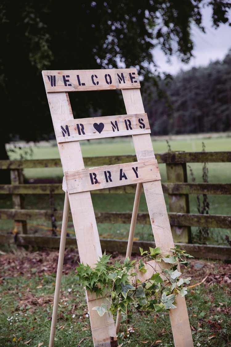 Welcome Sign Stencil Wooden DIY Homemade Beautiful Romantic Country House Wedding Middleton Lodge North Yorkshire http://hayleybaxterphotography.com/