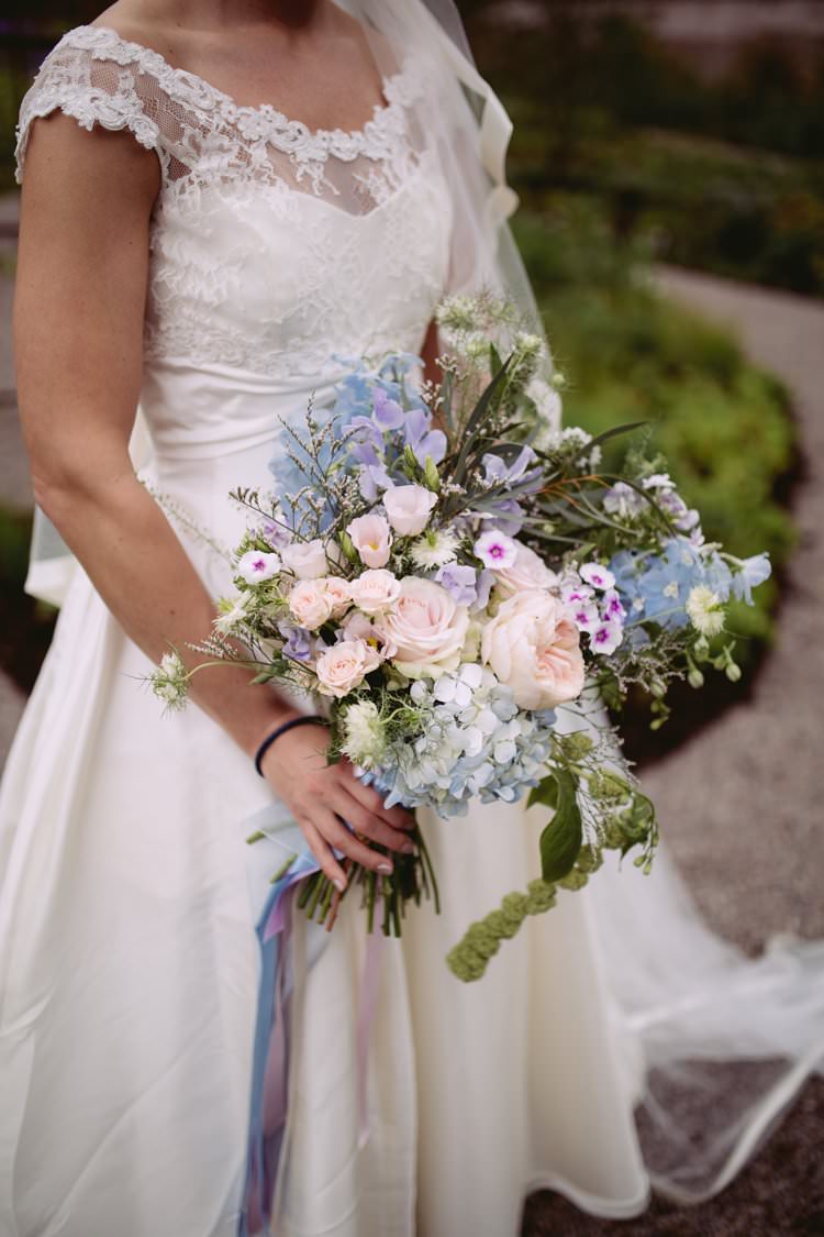 Bride Bridal Sassi Holford Veil Off the Shoulder A Line Dress Gown Bouquet Pastel Hydrangeas Peonies Roses Beautiful Romantic Country House Wedding Middleton Lodge North Yorkshire http://hayleybaxterphotography.com/