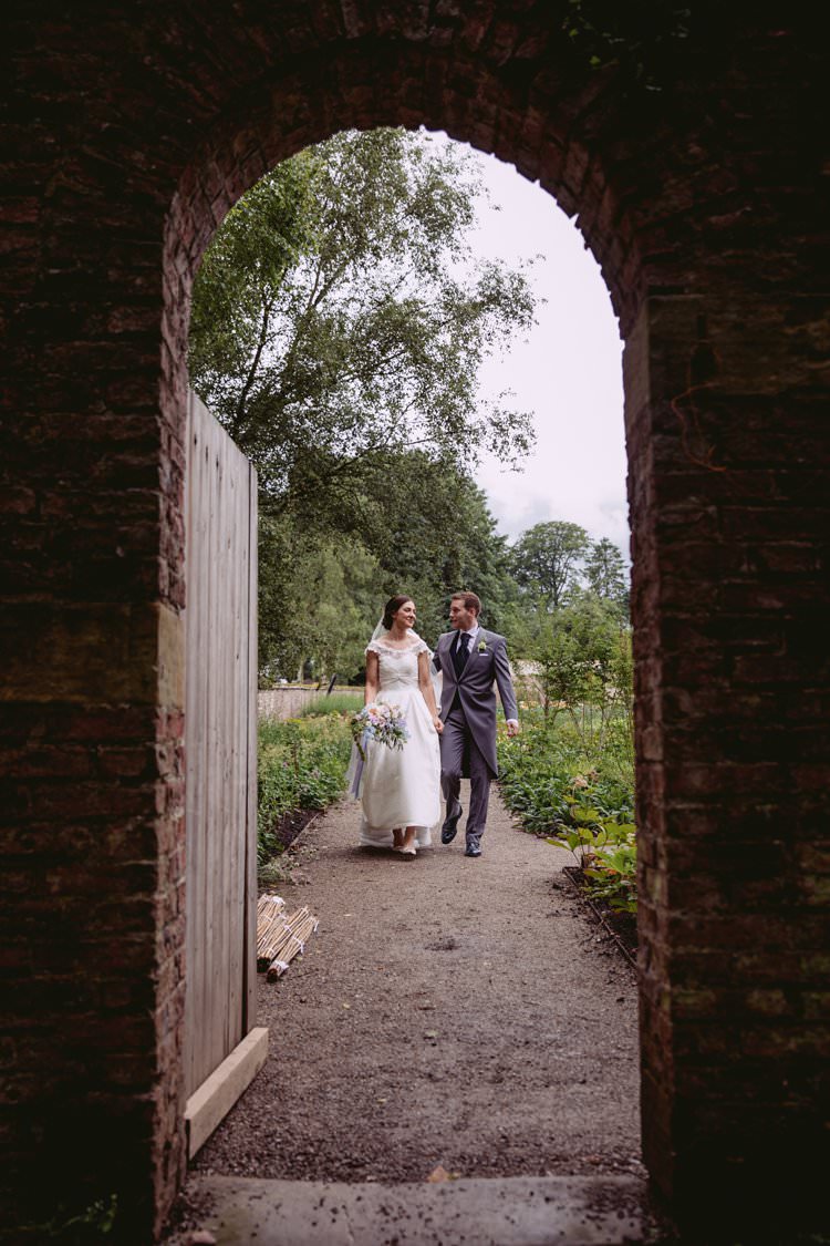 Bride Bridal Sassi Holford Veil Off the Shoulder A Line Dress Gown Bouquet Grey Groom Slater Cravat Beautiful Romantic Country House Wedding Middleton Lodge North Yorkshire http://hayleybaxterphotography.com/