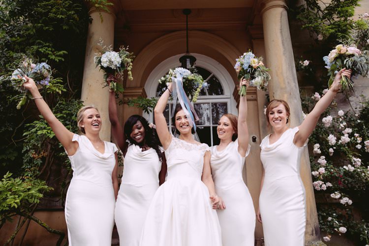 Bride Bridal Sassi Holford A Line Lace Off the Shoulder Silk Ivory Ghost Bias Cut Cowl Neck Bridesmaids Pastel Florals Bouquet Beautiful Romantic Country House Wedding Middleton Lodge North Yorkshire http://hayleybaxterphotography.com/