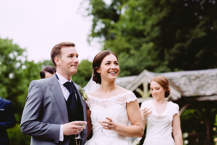 Bride Bridal Sassi Holford Veil Off the Shoulder A Line Dress Gown Bouquet Grey Groom Slater Cravat Beautiful Romantic Country House Wedding Middleton Lodge North Yorkshire http://hayleybaxterphotography.com/