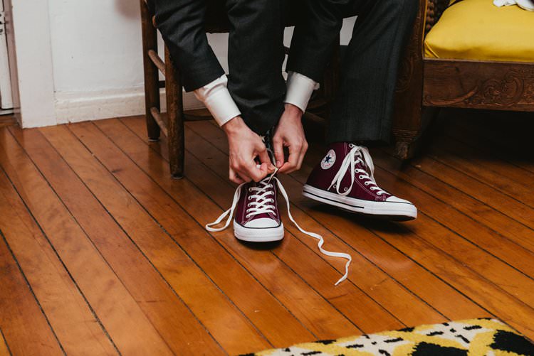 Outdoor Field Forest Wild Nature Floral Arch Marquee Tipi Ceremony Groom Red Burgundy Converse | Breathtaking Secluded Back Garden Open Sided Tent Wedding Vermont https://kickasscouples.com/