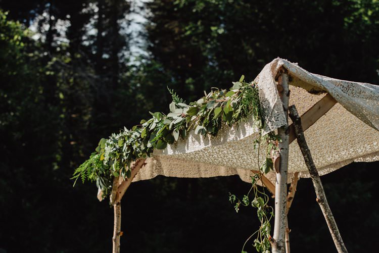 Outdoor Field Forest Wild Nature Floral Arch Lace Vintage Marquee Tipi Ceremony | Breathtaking Secluded Back Garden Open Sided Tent Wedding Vermont https://kickasscouples.com/