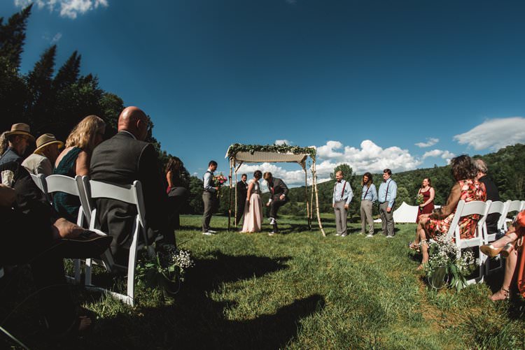 Outdoor Field Forest Wild Nature Marquee Tipi Bride Groom Floral Ceremony Aisle | Breathtaking Secluded Back Garden Open Sided Tent Wedding Vermont https://kickasscouples.com/