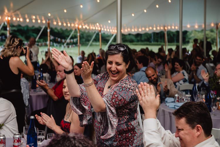 Outdoor Field Forest Wild Nature Marquee Tipi Festoon Lights Reception Rustic Speeches | Breathtaking Secluded Back Garden Open Sided Tent Wedding Vermont https://kickasscouples.com/