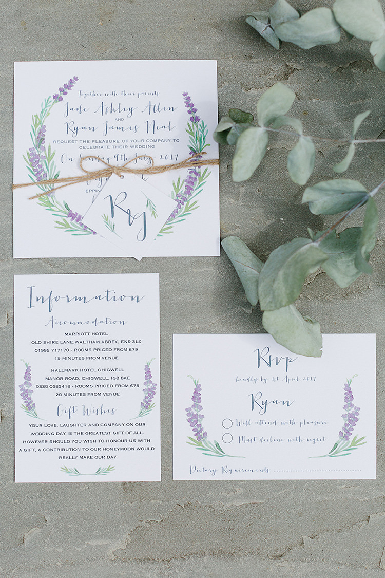 Floral Botanical Stationery Invitations Invites Lavender Understated Elegance Greenery Natural Wedding Gaynes Park Essex http://ilariapetrucci.co.uk/