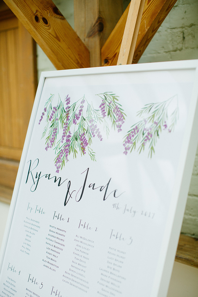 Seating Plan Table Chart Calligraphy Lavender Floral Understated Elegance Greenery Natural Wedding Gaynes Park Essex http://ilariapetrucci.co.uk/