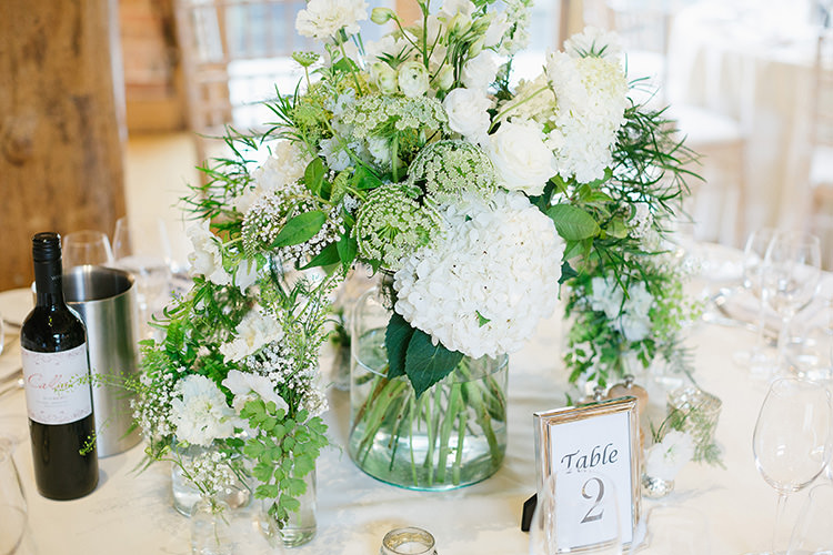Table Flowers White Foliage Vase Centrepiece Hydrangeas Understated Elegance Greenery Natural Wedding Gaynes Park Essex http://ilariapetrucci.co.uk/