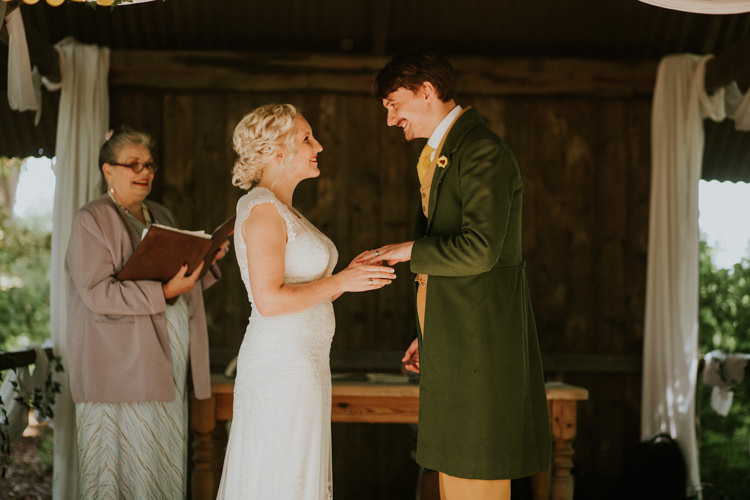 Field Outdoor Garden Woodland Hippie Summer Ceremony Hut Bride Groom Hush Venue | Happy Outdoor Forest Mustard Yellow Wedding http://suzi-photography.com/