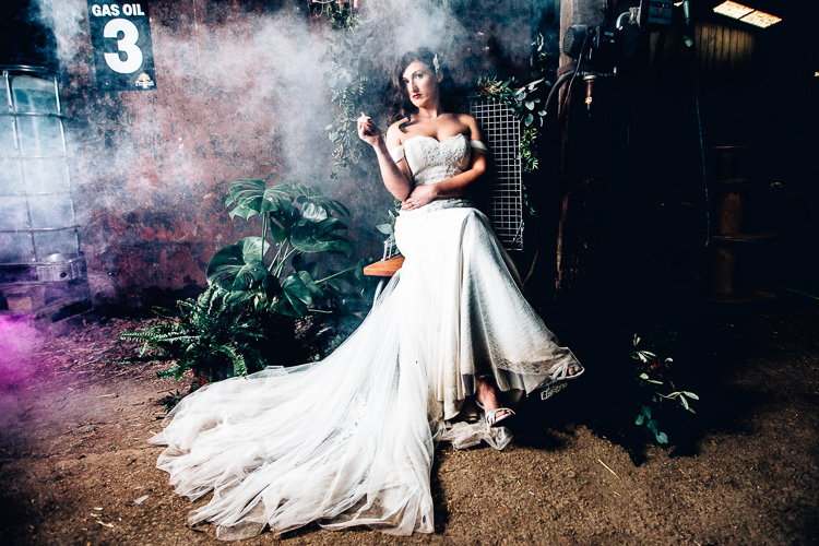 Edgy Raw Industrial Barn Wedding Ideas Greenery Festoon Lights http://www.two-d.co.uk/