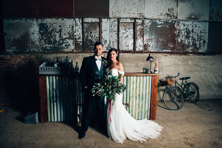 Edgy Raw Industrial Barn Wedding Ideas Greenery Festoon Lights http://www.two-d.co.uk/