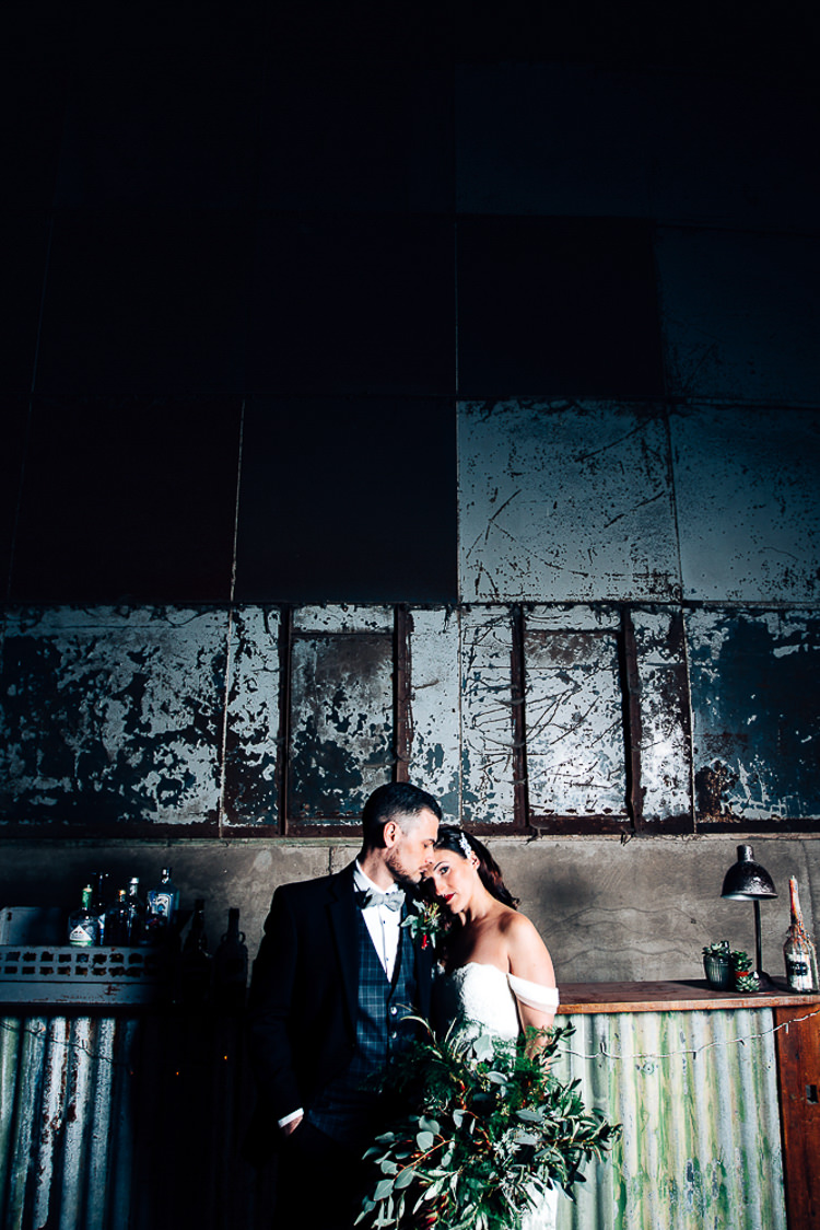 Edgy Raw Industrial Barn Wedding Ideas Greenery Festoon Lights http://www.two-d.co.uk/
