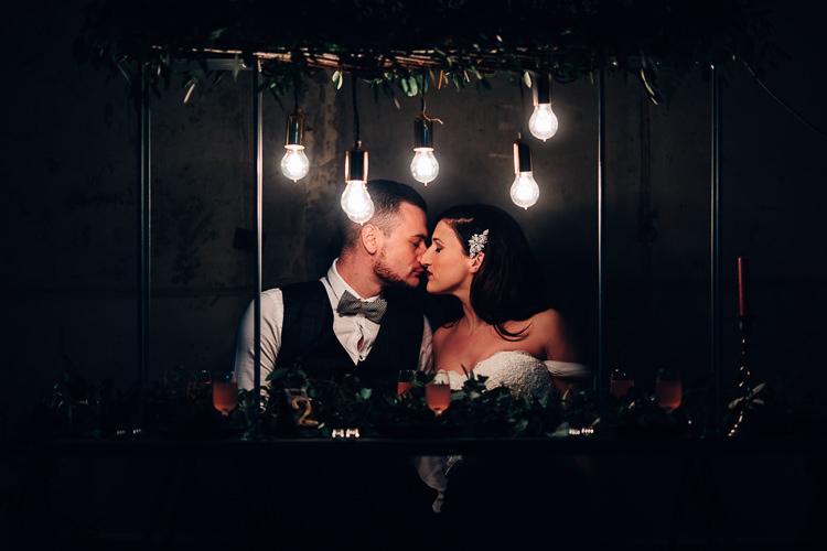 Edgy Raw Industrial Barn Wedding Ideas Greenery Festoon Lights http://www.two-d.co.uk/