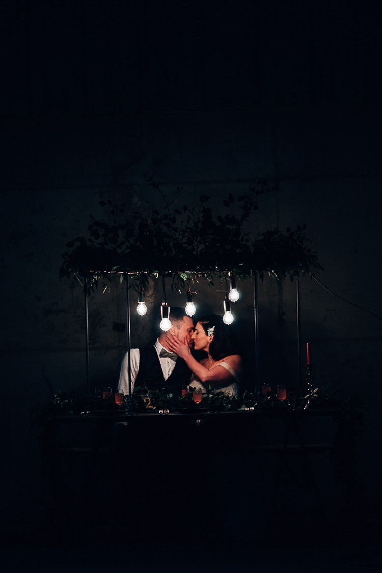 Edgy Raw Industrial Barn Wedding Ideas Greenery Festoon Lights http://www.two-d.co.uk/