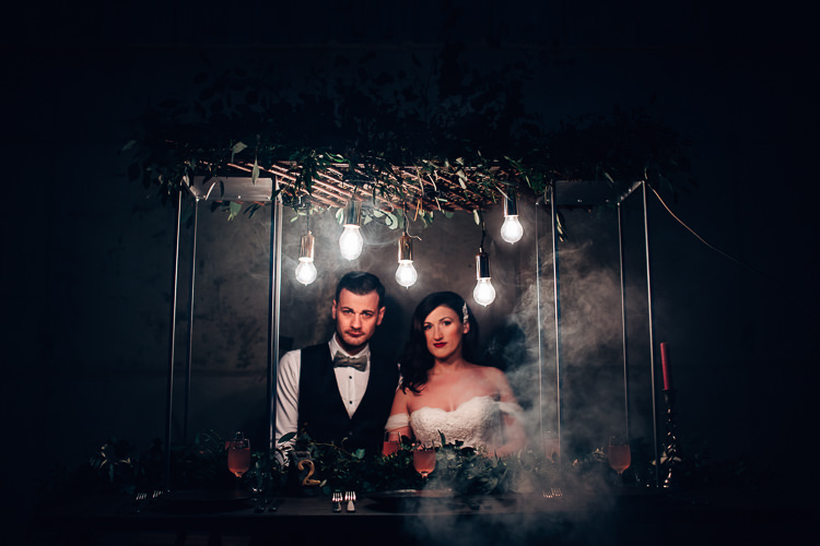 Edgy Raw Industrial Barn Wedding Ideas Greenery Festoon Lights http://www.two-d.co.uk/