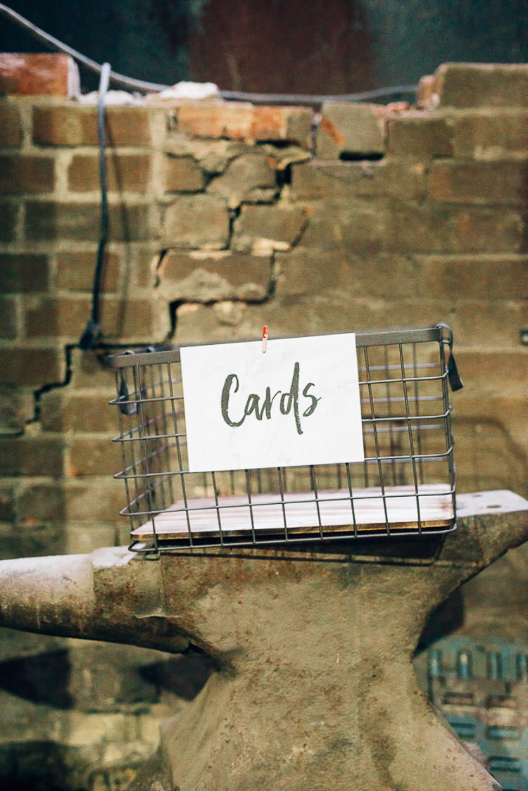 Stationery Calligraphy Lettering Card Wire Basket Edgy Raw Industrial Barn Wedding Ideas Greenery Festoon Lights http://www.two-d.co.uk/