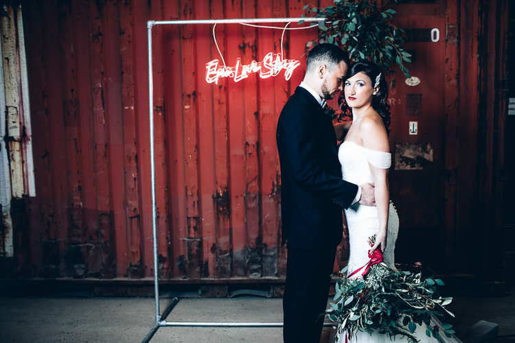 Edgy Raw Industrial Barn Wedding Ideas Greenery Festoon Lights http://www.two-d.co.uk/