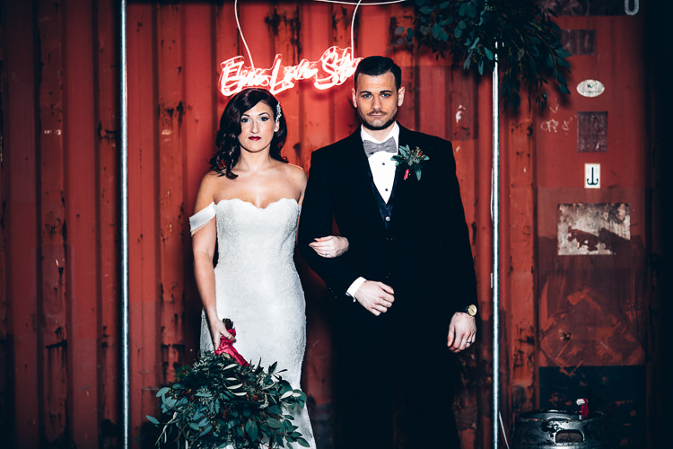 Groom Suit Bow Tie Edgy Raw Industrial Barn Wedding Ideas Greenery Festoon Lights http://www.two-d.co.uk/