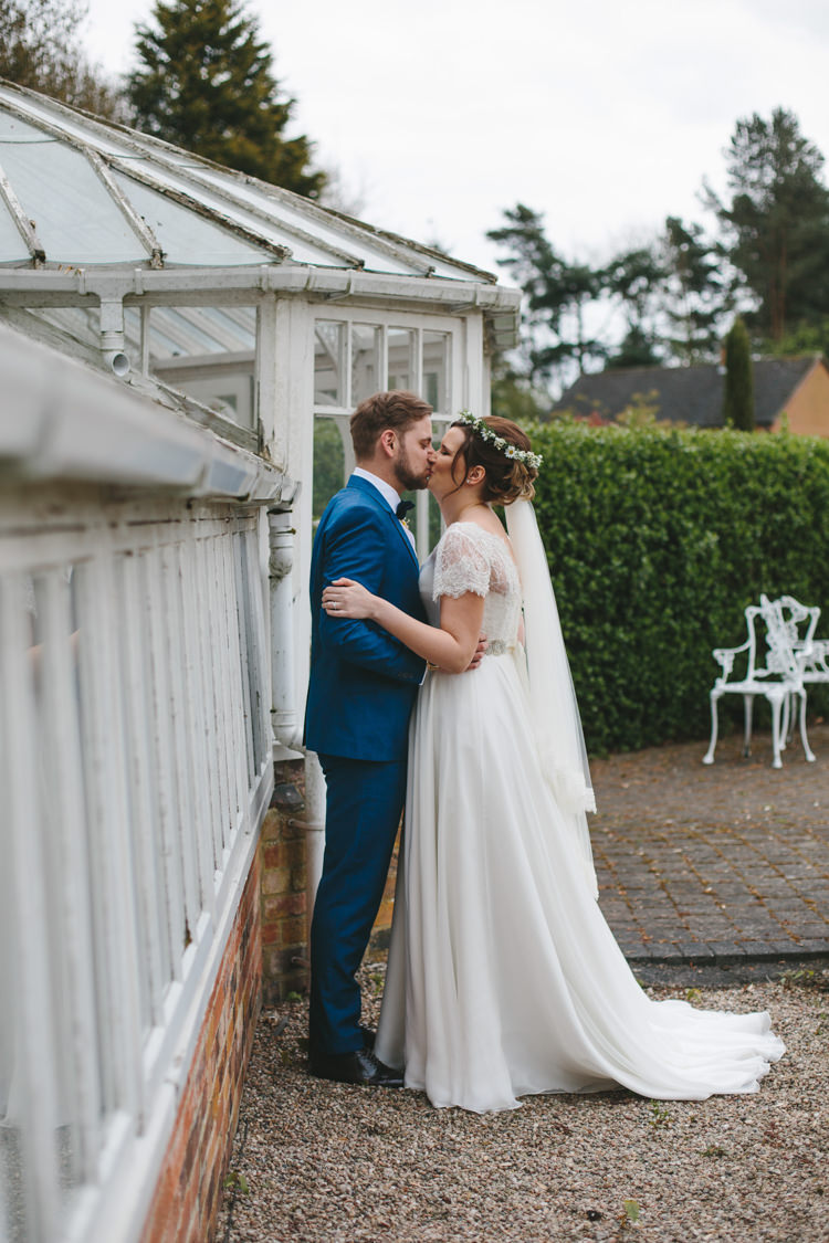 Dress Gown Bride Bridal Sleeves Belt Silk Lace Flower Crown Pretty Spring Yellow Fun Personal Wedding Yeldersley Hall Derbyshire http://www.elliegracephotography.co.uk/
